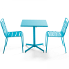 Set aus quadratischem Tisch mit neigbarer Platte mit 2 Stühlen Blau