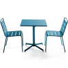 Ensemble table de jardin carrée et 2 chaises métal bleu pacific