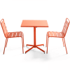 Ensemble table de jardin carrée et 2 chaises métal orange