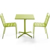 Ensemble table de jardin carrée et 2 chaises métal vert