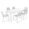 Ensemble table de jardin et 6 fauteuils en métal blanc