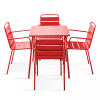 Bistrogartentisch und 4 Sessel aus pulverbeschichtetem Stahl Rot