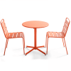 Ensemble table de jardin ronde et 2 chaises métal orange