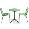 Ensemble table de jardin ronde et 2 chaises métal vert cactus