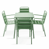 Ensemble table de jardin carrée et 4 fauteuils acier vert cactus