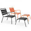 Lot 2 fauteuils relax avec repose-pieds métal gris et orange