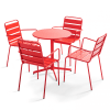 Klappbarer Bistrogartentisch von 70 cm und 4 Metallsessel Rot