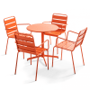 Klappbarer Bistrogartentisch von 70 cm und 4 Metallsessel Orange