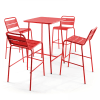 Ensemble table de bar et 4 chaises hautes en métal rouge