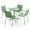 Ensemble table de jardin et 4 fauteuils métal vert cactus
