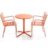 Ensemble table de jardin et 2 fauteuils métal orange