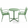 Ensemble table de jardin et 2 fauteuils métal vert cactus