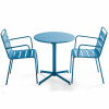Ensemble table de jardin et 2 fauteuils métal bleu pacific