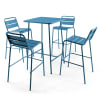 Ensemble table de bar et 4 chaises hautes en métal bleu pacific