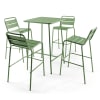 Ensemble table de bar et 4 chaises hautes en métal vert cactus