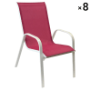 8er-Set Stühle aus rosa Textilene und weißem Aluminium
