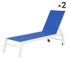 Set aus 2 Liegestühlen aus weißem Aluminium und blauem Textilene