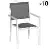 Set di 10 sedie in alluminio bianco e textilene grigio
