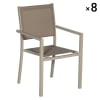Lot de 8 chaises en aluminium taupe et textilène taupe