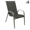 Lot de 8 chaises en textilène gris et aluminium gris
