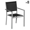 Lot de 8 chaises en aluminium gris et textilène noir