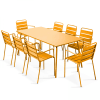 Ensemble table de jardin et 8 fauteuils en métal jaune
