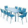 Ensemble table de jardin et 8 fauteuils en métal bleu pacific