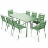 Ensemble table de jardin et 8 fauteuils en métal vert cactus