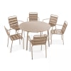 Ensemble table de jardin ronde et 6 fauteuils acier taupe