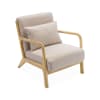 Fauteuil design beige en bois et tissu