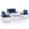 4-Sitzer Gartenmöbel aus blauem Stoff und weißem Aluminium