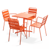 Ensemble table de jardin et 4 fauteuils en métal orange