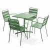 Ensemble table de jardin et 4 fauteuils en métal vert cactus