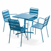 Ensemble table de jardin et 4 fauteuils en métal bleu pacific