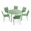 Ensemble table de jardin ronde et 6 chaises en métal vert cactus