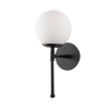 Aplique de pared minimalista negro con 1 esfera de cristal opal blanco