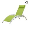 Set di 2 sedie a sdraio in textilene verde con struttura bianca
