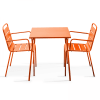 Ensemble table de jardin carrée et 2 fauteuils acier orange