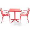 Conjunto mesa de jardín cuadrada y 2 sillas de metal rojo