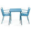 Ensemble table de jardin carrée et 2 fauteuils acier bleu pacific