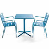 Ensemble table de jardin carrée et 2 fauteuils métal bleu pacific