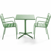 Ensemble table de jardin carrée et 2 fauteuils métal vert cactus