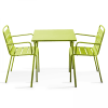 Ensemble table de jardin carrée et 2 fauteuils acier vert
