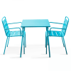 Ensemble table de jardin carrée et 2 fauteuils acier bleu