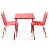 Conjunto mesa de jardín cuadrada y 2 sillas acero rojo