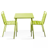 Conjunto mesa de jardín cuadrada y 2 sillas acero verde