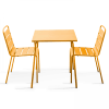 Conjunto mesa de jardín cuadrada y 2 sillas acero amarillo