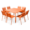 Quadratischer Gartentisch aus Metall mit 8 Stühlen Orange