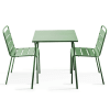 Conjunto mesa de jardín cuadrada y 2 sillas acero verde cactus