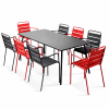 Ensemble table de jardin et 8 fauteuils en métal rouge et gris